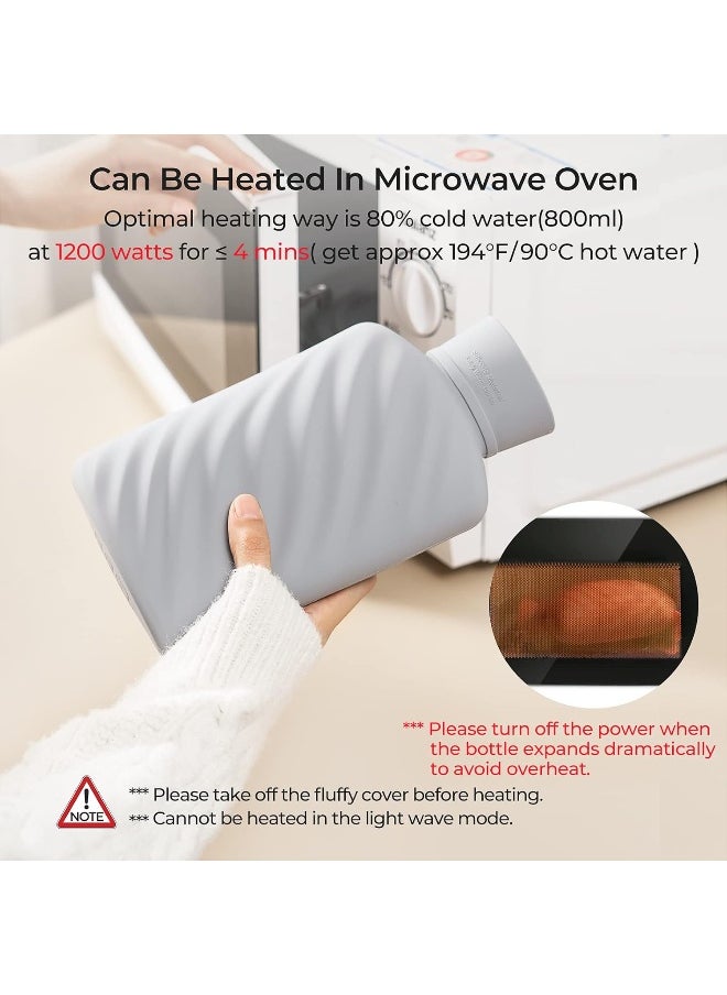 MEETRUE Microwaveable Silicone Hot Water Bottle with Cover(1 Liter)