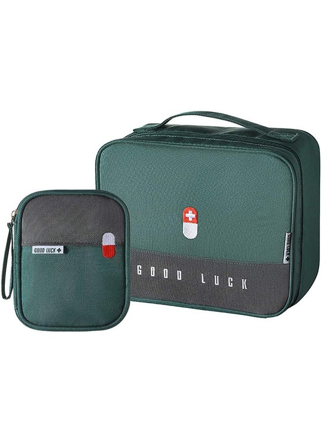 House of Quirk Polyester Portable First Aid Empty Kit Pouch Emergency Survival Bag Medicine Bag For Home Office Travel Camping Sport Backpacking (Design 2 Green)