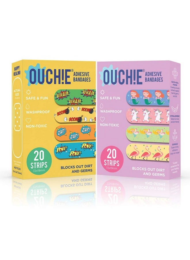 Aya Papaya Ouchie Non-Toxic Printed Bandages Double Combo (40 Pack) - Yellow & Lavender