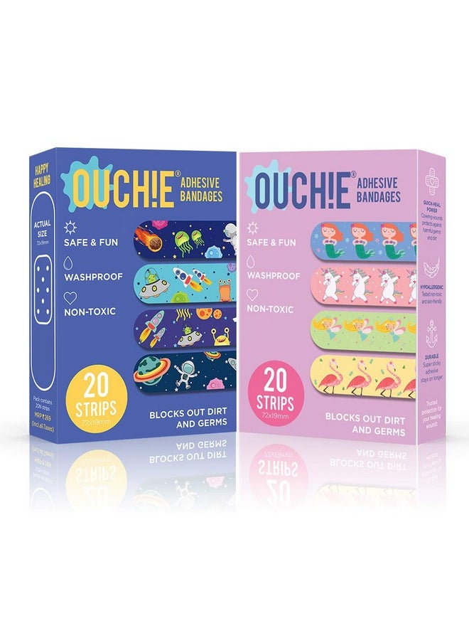 Aya Papaya Ouchie Non-Toxic Printed Bandages Double Combo (40 Pack) - Space Blue & Lavender
