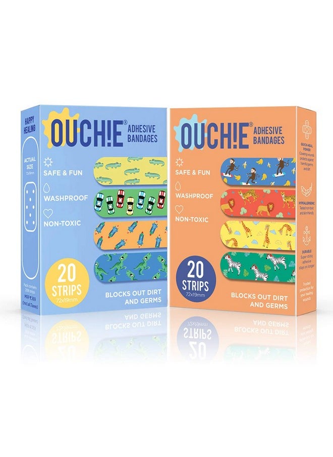Aya Papaya Ouchie Non-Toxic Printed Bandages Double Combo (40 Pack) - Blue & Orange