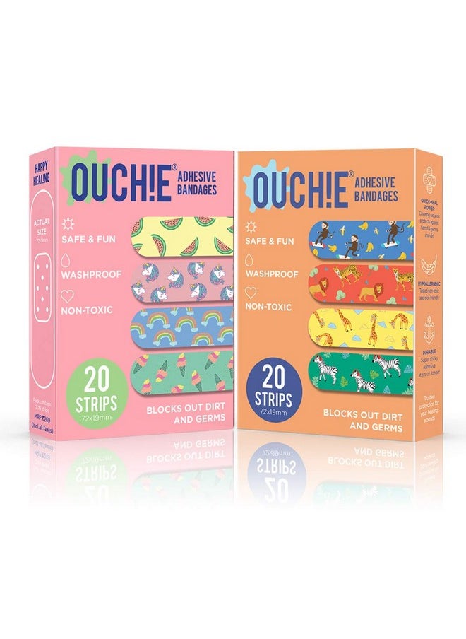 Aya Papaya Ouchie Non-Toxic Printed Bandages Double Combo (40 Pack) - Pink & Orange