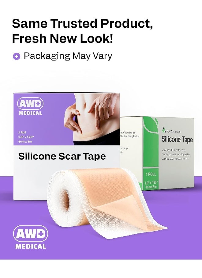AWD Medical Soft Silicone Tape for Scars Removal with Silicone Gel Sheeting (1.6inx 120in)