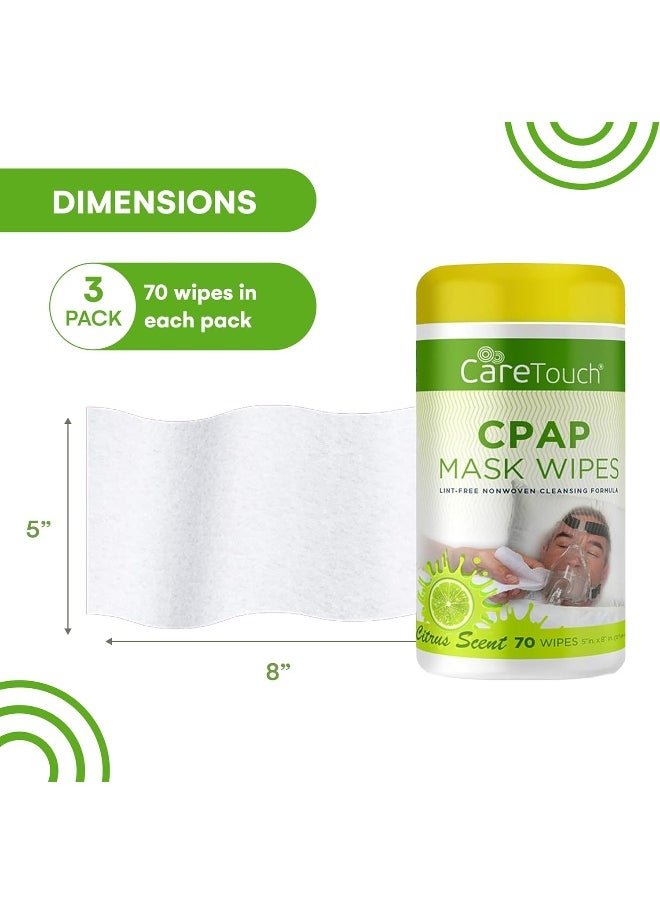 Care Touch CPAP Cleaning Mask Wipes - Citrus Scent, Lint Free - 70 Wipes, Pack of 3-210 Wipes Total