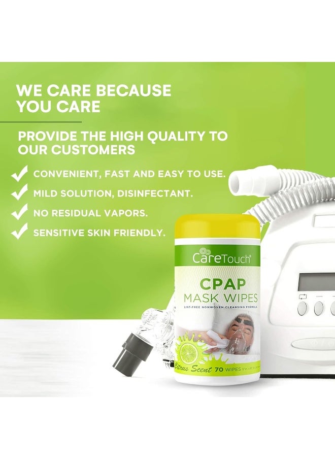 Care Touch CPAP Cleaning Mask Wipes - Citrus Scent, Lint Free - 70 Wipes, Pack of 3-210 Wipes Total