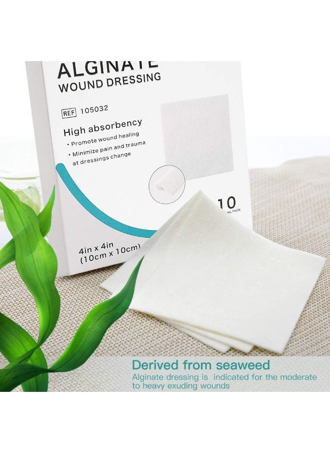 Dimora Calcium Alginate Wound Dressing, 4'' x 4'' Patches, 10 Individual Sterile Pads, Soft and Highly Absorbent Dressing Gauze, Non-Stick Padding