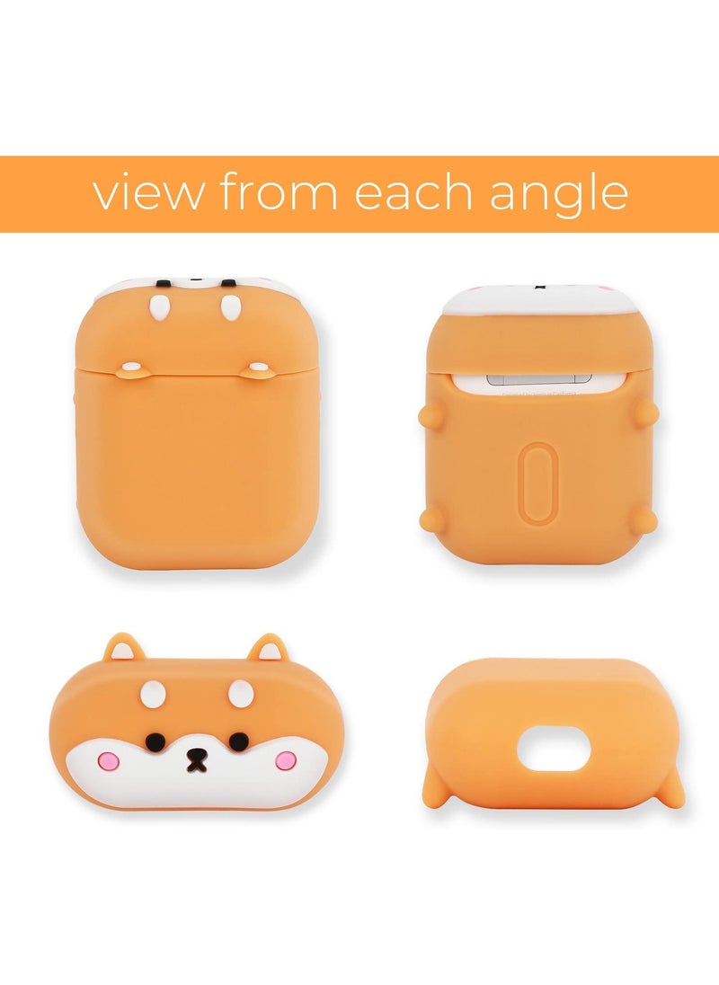 C ute Airpods Case Airpods 2 Case Corgi Dog Cool Funny 3D Animals Cartoon Puppy Shaped Full Protection Shockproof Soft Silicone Charging Case Cover for Girls Boys Kids Child Women