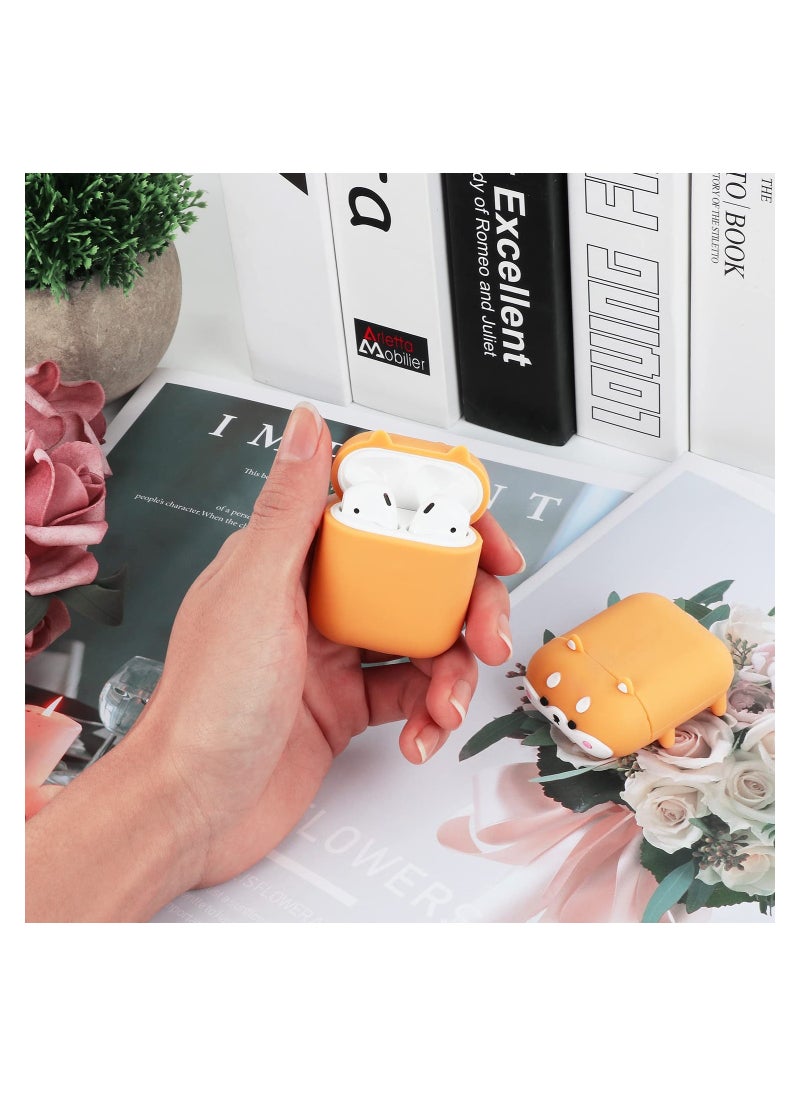 C ute Airpods Case Airpods 2 Case Corgi Dog Cool Funny 3D Animals Cartoon Puppy Shaped Full Protection Shockproof Soft Silicone Charging Case Cover for Girls Boys Kids Child Women