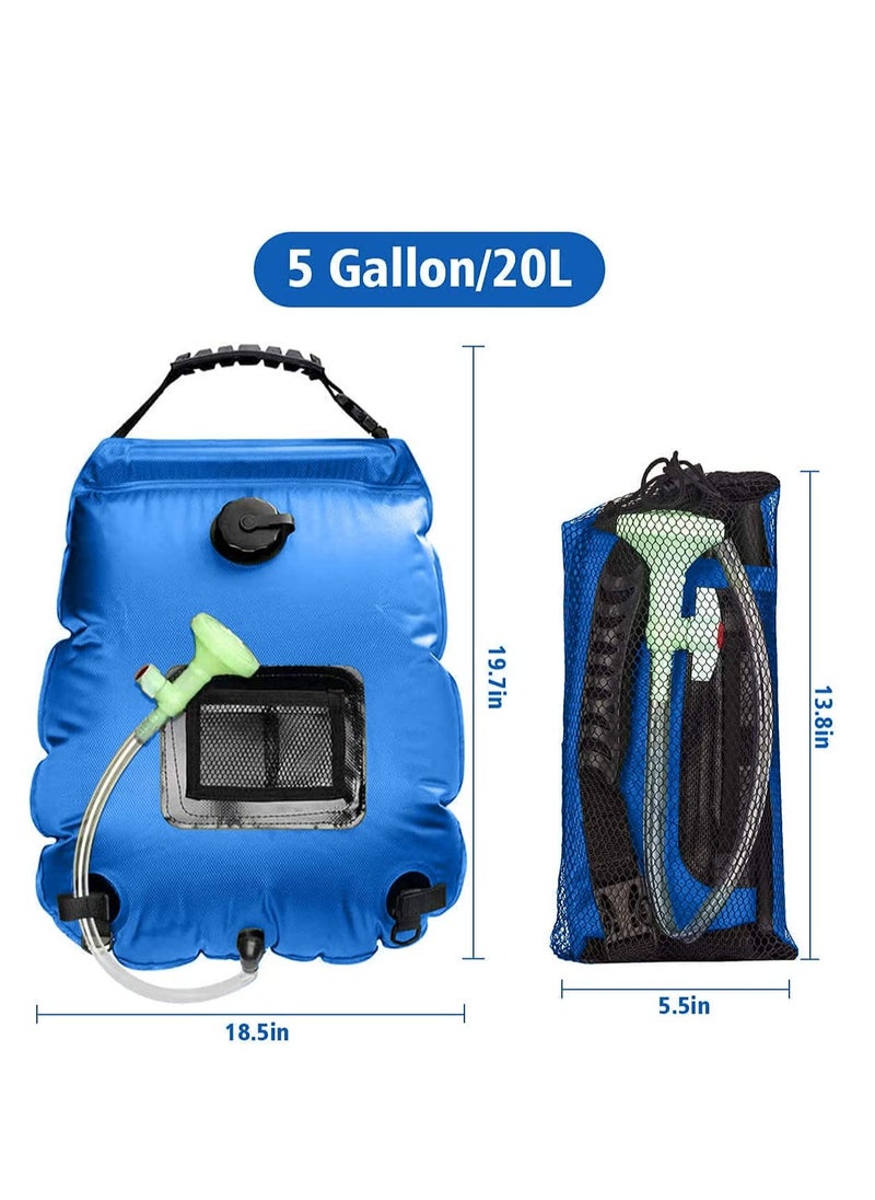 Solar Shower Bag,5 gallons/20L Solar Heating Camping Shower Bag with Removable Hose and On-Off Switchable Shower Head for Camping Beach Swimming Outdoor Traveling Hiking