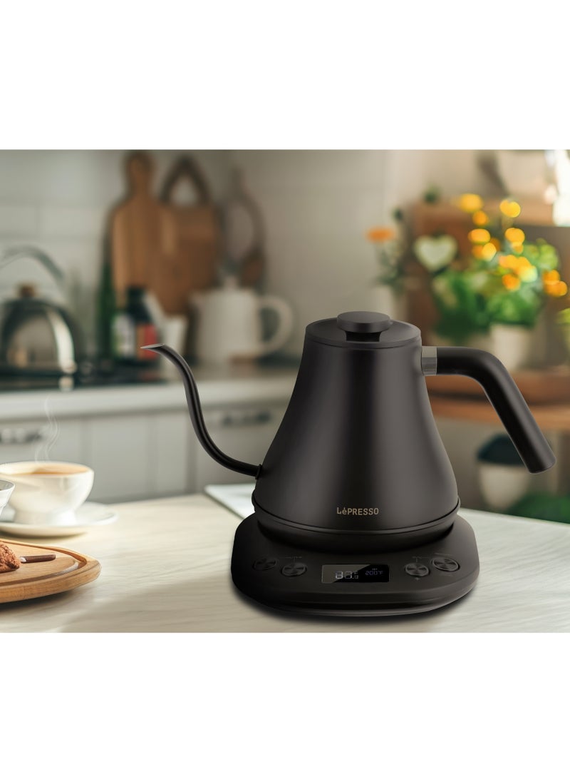 Electric Pour-Over Kettle 800ml 1200W / Adjustable Temperature / Keep-Warm Function / Boil Dry Protection / Digital Display / Durable Rust Resistant Electric Kettle - Black