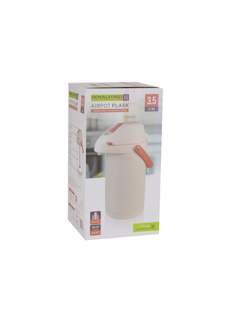 Royalford 3.5 L Airpot Flask- RF12149/ 360-Degree Rotating Base, Asbestos-Free Glass Inner/ Keeps the Drink Hot for 18 Hour and Cold for 24 Hours Multicolor