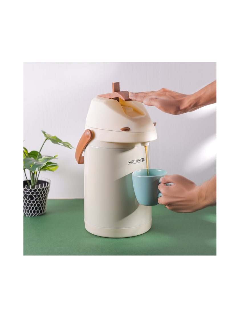 Royalford 3.0 L Airpot Flask- RF12148/ 360-Degree Rotating Base, Asbestos-Free Glass Inner/ Keeps the Drink Hot for 18 Hour and Cold for 24 Hours Multicolor