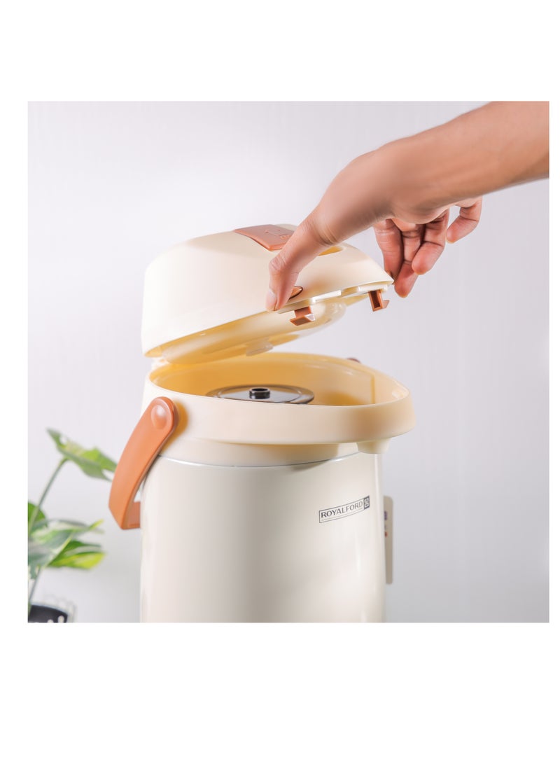 Royalford 3.0 L Airpot Flask- RF12148/ 360-Degree Rotating Base, Asbestos-Free Glass Inner/ Keeps the Drink Hot for 18 Hour and Cold for 24 Hours Multicolor