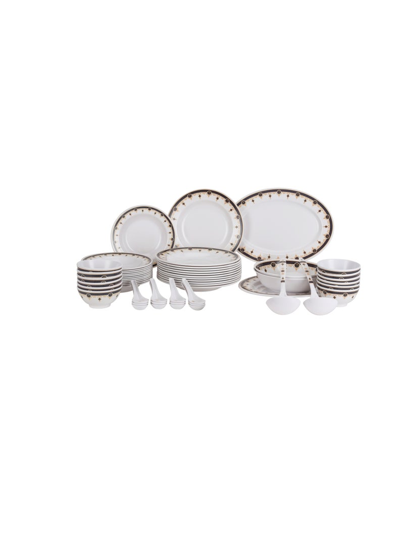 56-Piece Melamlne Dinner Set With 2X36 Cm Oval Plate, 12X25 Cm Deep Plate, 12X20 Cm Deep Plate, 12X12 Cm Round Bowl, 2X22 Cm Serving Bowl, 2 X Rice Spoon, 2 X Ladle, 12Xsoup Spoon, Serves 12 For Famlly Gatherings, White Multicolor