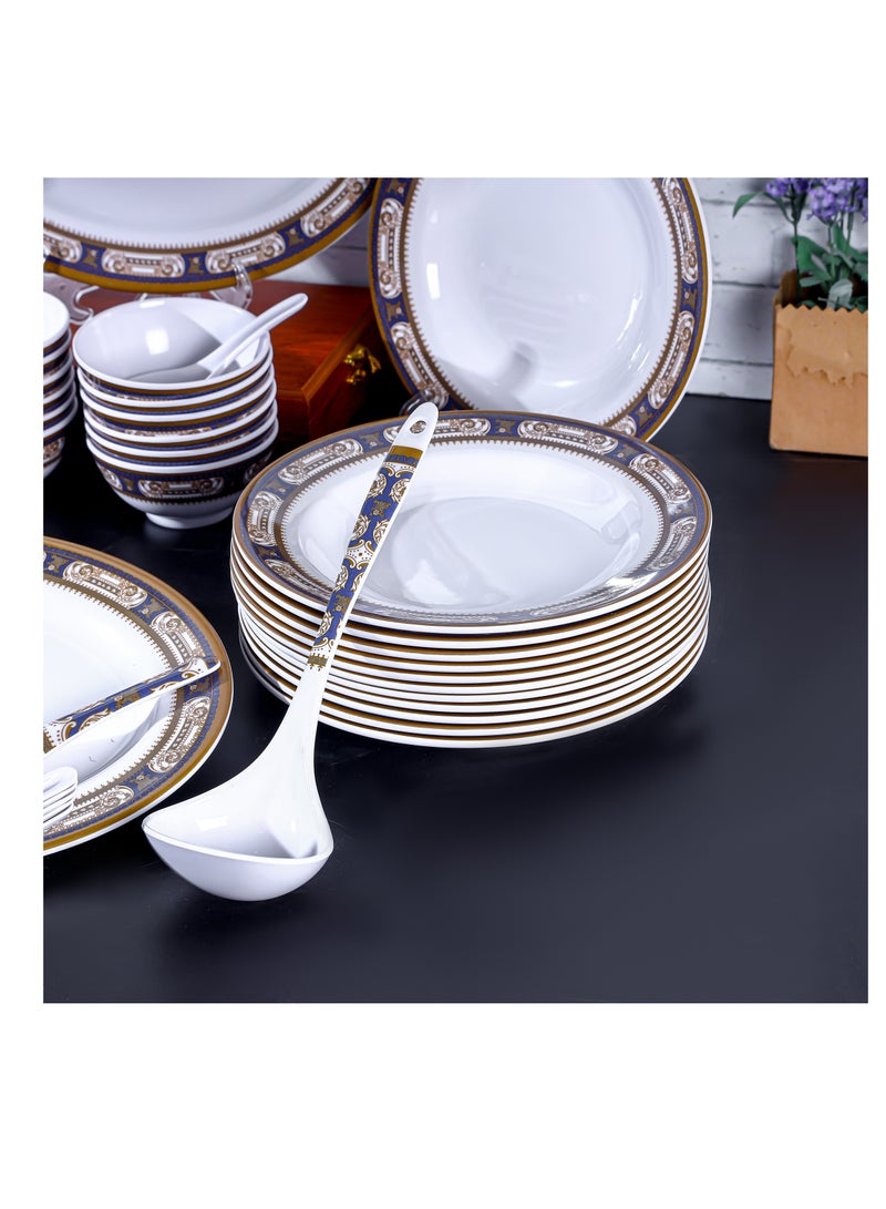 56-Piece Melamlne Dinner Set With 2X36Cm Oval Plates, 12X25Cm Deep Plates, 12X20Cm Deep Plates, 12X11Cm Round Bowls, 2X22Cm Serving Bowls, 2Xrice Spoons, 2Xladles, 12X14Cm Soup Spoons, Serves 12 For Famlly Gatherings, Multicolor Multicolor