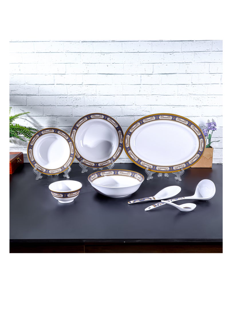 56-Piece Melamlne Dinner Set With 2X36Cm Oval Plates, 12X25Cm Deep Plates, 12X20Cm Deep Plates, 12X11Cm Round Bowls, 2X22Cm Serving Bowls, 2Xrice Spoons, 2Xladles, 12X14Cm Soup Spoons, Serves 12 For Famlly Gatherings, Multicolor Multicolor