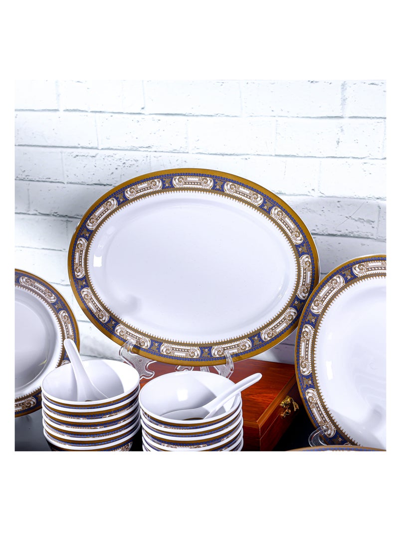 56-Piece Melamlne Dinner Set With 2X36Cm Oval Plates, 12X25Cm Deep Plates, 12X20Cm Deep Plates, 12X11Cm Round Bowls, 2X22Cm Serving Bowls, 2Xrice Spoons, 2Xladles, 12X14Cm Soup Spoons, Serves 12 For Famlly Gatherings, Multicolor Multicolor