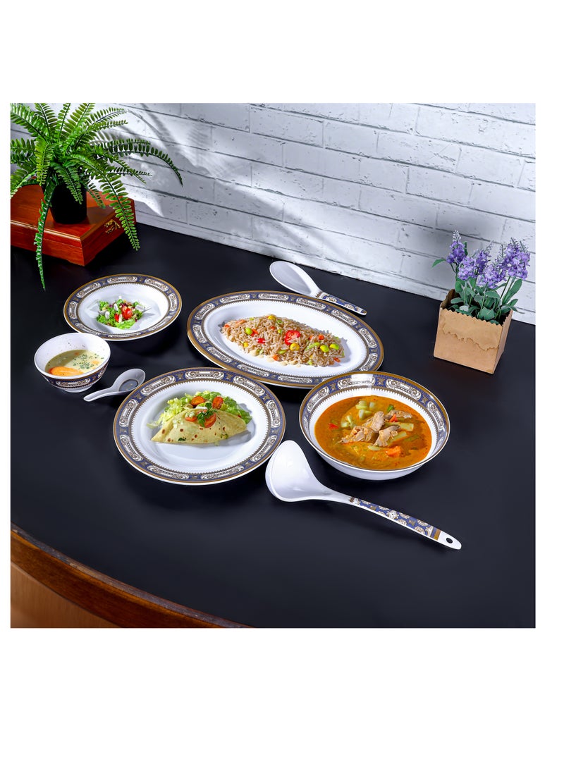 56-Piece Melamlne Dinner Set With 2X36Cm Oval Plates, 12X25Cm Deep Plates, 12X20Cm Deep Plates, 12X11Cm Round Bowls, 2X22Cm Serving Bowls, 2Xrice Spoons, 2Xladles, 12X14Cm Soup Spoons, Serves 12 For Famlly Gatherings, Multicolor Multicolor