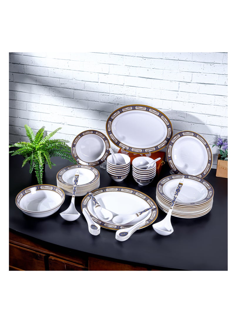 56-Piece Melamlne Dinner Set With 2X36Cm Oval Plates, 12X25Cm Deep Plates, 12X20Cm Deep Plates, 12X11Cm Round Bowls, 2X22Cm Serving Bowls, 2Xrice Spoons, 2Xladles, 12X14Cm Soup Spoons, Serves 12 For Famlly Gatherings, Multicolor Multicolor