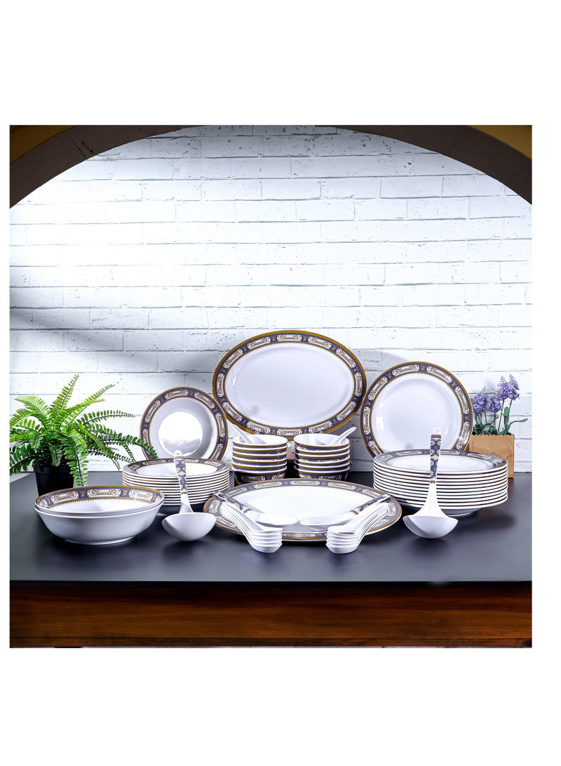 56-Piece Melamlne Dinner Set With 2X36Cm Oval Plates, 12X25Cm Deep Plates, 12X20Cm Deep Plates, 12X11Cm Round Bowls, 2X22Cm Serving Bowls, 2Xrice Spoons, 2Xladles, 12X14Cm Soup Spoons, Serves 12 For Famlly Gatherings, Multicolor Multicolor