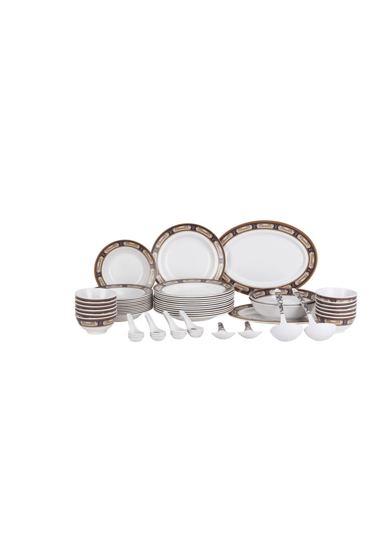 56-Piece Melamlne Dinner Set With 2X36Cm Oval Plates, 12X25Cm Deep Plates, 12X20Cm Deep Plates, 12X11Cm Round Bowls, 2X22Cm Serving Bowls, 2Xrice Spoons, 2Xladles, 12X14Cm Soup Spoons, Serves 12 For Famlly Gatherings, Multicolor Multicolor