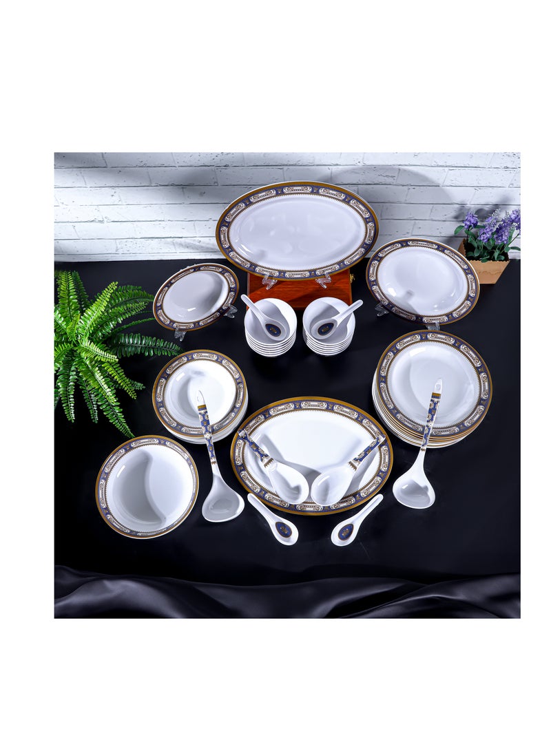 56-Piece Melamlne Dinner Set With 2X36Cm Oval Plates, 12X25Cm Deep Plates, 12X20Cm Deep Plates, 12X11Cm Round Bowls, 2X22Cm Serving Bowls, 2Xrice Spoons, 2Xladles, 12X14Cm Soup Spoons, Serves 12 For Famlly Gatherings, Multicolor Multicolor