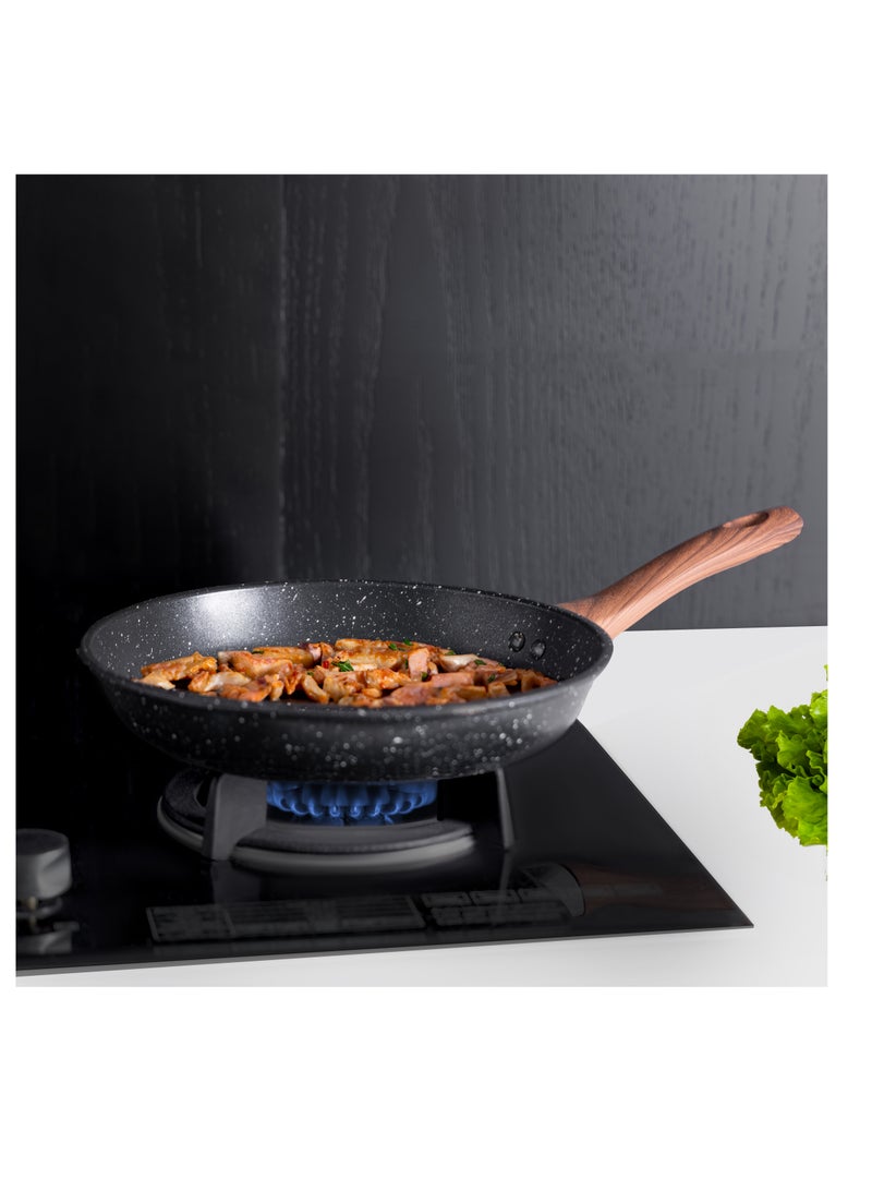 Royalford 2 Piece Frypan Set- RF12598/ 22 cm and 26 cm, Strong Carbon Steel Body with Nonstick Marble Coating and Heat Resistant Handle/ Compatible with Hot Plate