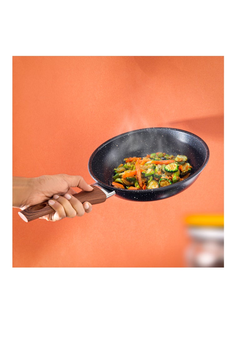 Royalford 2 Piece Frypan Set- RF12598/ 22 cm and 26 cm, Strong Carbon Steel Body with Nonstick Marble Coating and Heat Resistant Handle/ Compatible with Hot Plate