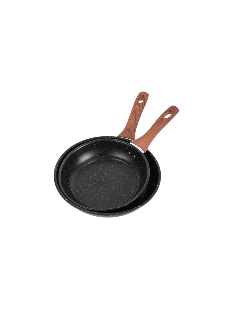 Royalford 2 Piece Frypan Set- RF12598/ 22 cm and 26 cm, Strong Carbon Steel Body with Nonstick Marble Coating and Heat Resistant Handle/ Compatible with Hot Plate