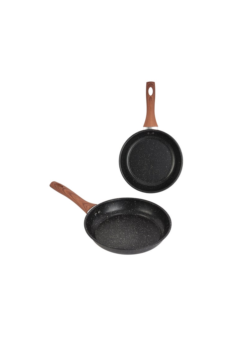 Royalford 2 Piece Frypan Set- RF12598/ 22 cm and 26 cm, Strong Carbon Steel Body with Nonstick Marble Coating and Heat Resistant Handle/ Compatible with Hot Plate