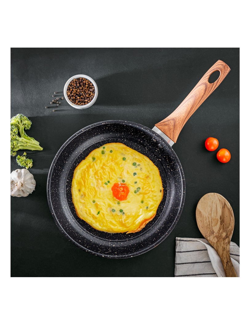 Royalford 2 Piece Frypan Set- RF12598/ 22 cm and 26 cm, Strong Carbon Steel Body with Nonstick Marble Coating and Heat Resistant Handle/ Compatible with Hot Plate