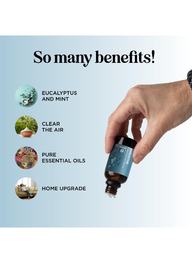 Breathe Blend Essential Oil for Diffuser - Invigorating Breathe Essential Oil Blend with Eucalyptus Peppermint Tea Tree and Mint Essential Oils for Diffusers for Home and Shower Aromatherapy