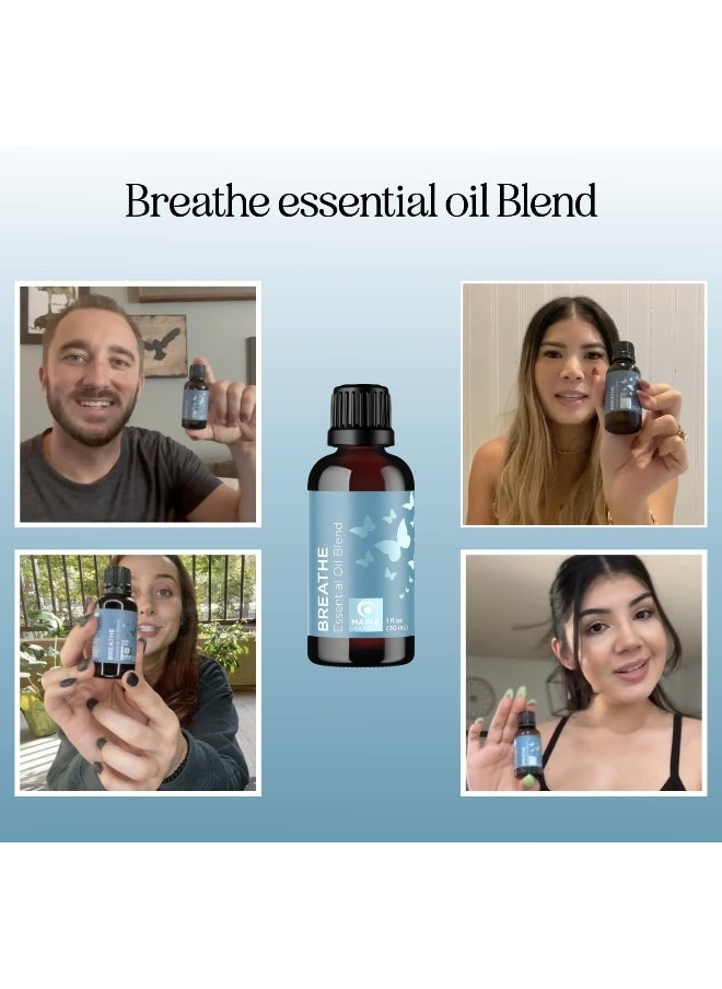 Breathe Blend Essential Oil for Diffuser - Invigorating Breathe Essential Oil Blend with Eucalyptus Peppermint Tea Tree and Mint Essential Oils for Diffusers for Home and Shower Aromatherapy