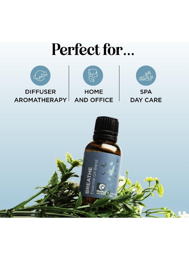 Breathe Blend Essential Oil for Diffuser - Invigorating Breathe Essential Oil Blend with Eucalyptus Peppermint Tea Tree and Mint Essential Oils for Diffusers for Home and Shower Aromatherapy