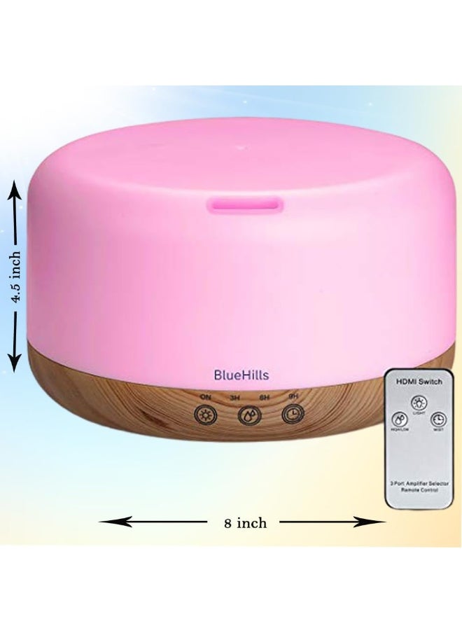 BlueHills Premium 1000 ML XL Essential Oil Diffuser Aromatherapy Humidifier with Remote & Timer for Large Room Home 18 Hour Run Huge Coverage Area 1 Liter Mood Lights Extra Large Capacity Modern Look