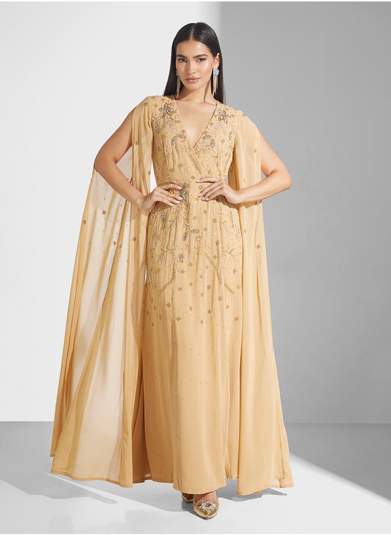 Drape Sleeve Sequin Maxi Dress