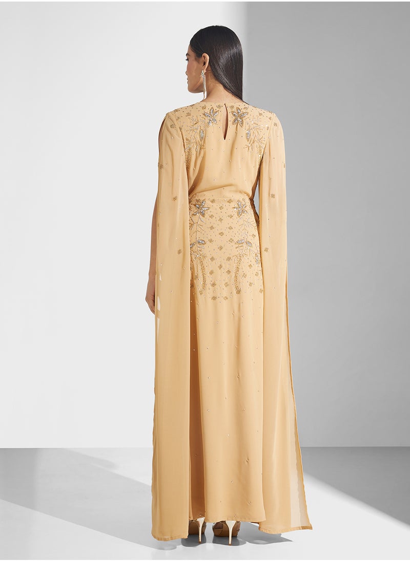 Drape Sleeve Sequin Maxi Dress