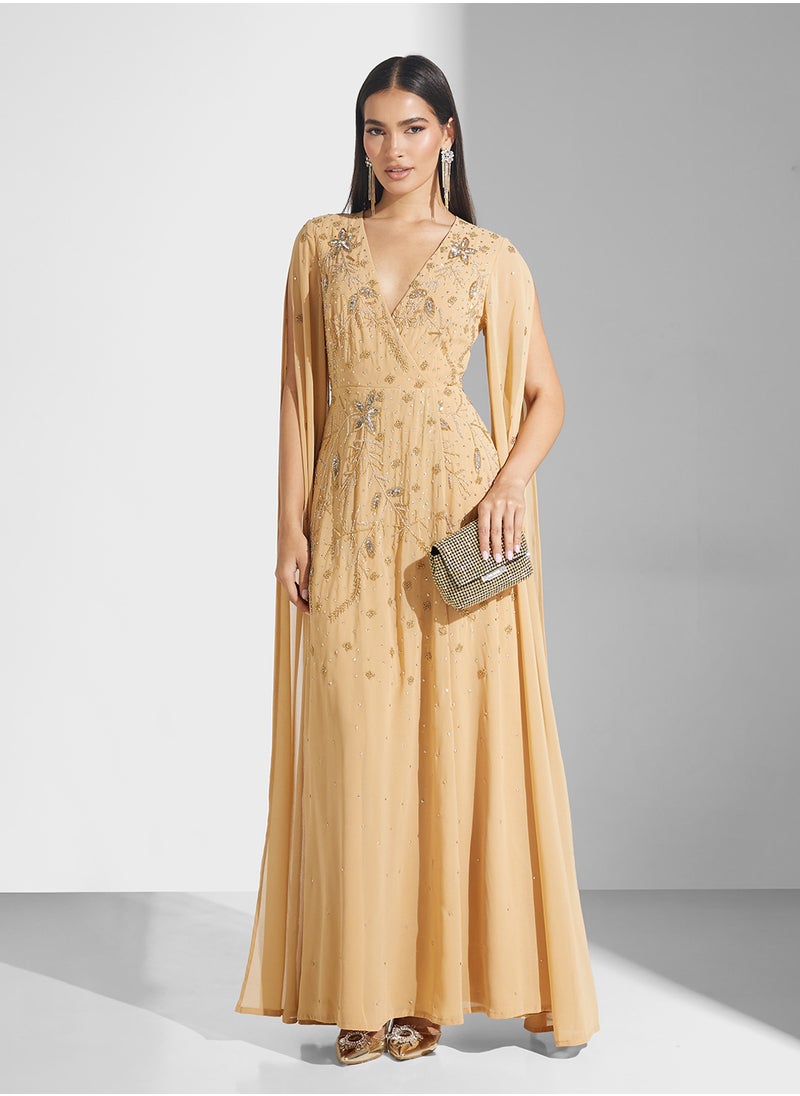 Drape Sleeve Sequin Maxi Dress