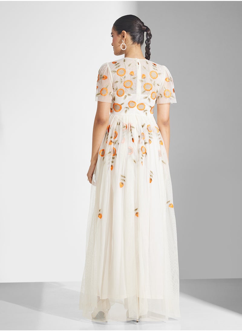 Embellished Crew Neck Maxi Dress