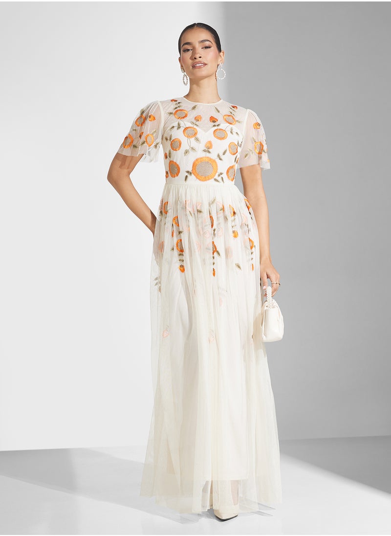 Embellished Crew Neck Maxi Dress