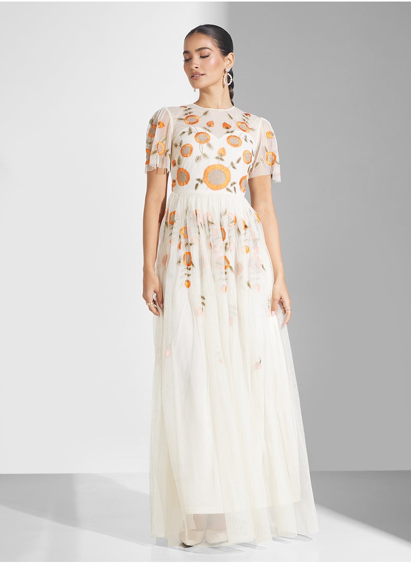 Embellished Crew Neck Maxi Dress