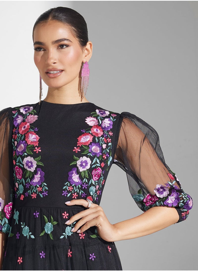 Embellished Pleated Maxi Dress