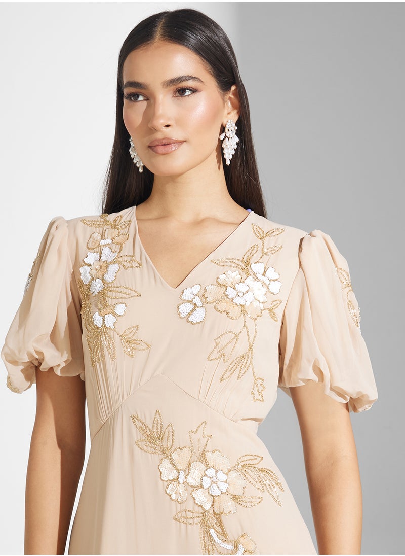 Puff Sleeves Maxi Dress