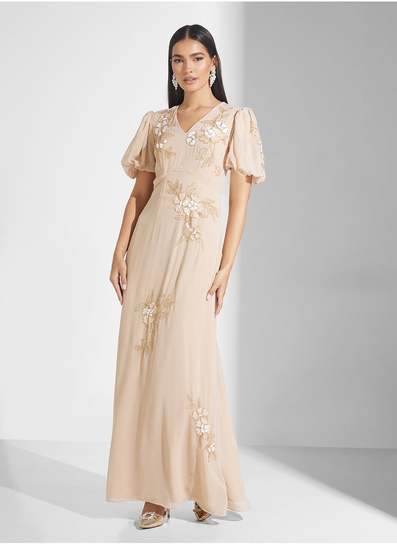 Puff Sleeves Maxi Dress