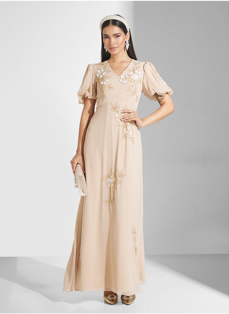 Puff Sleeves Maxi Dress