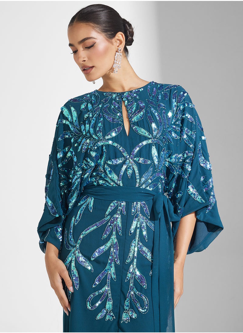 Keyhole Neck Sequin Midi Dress