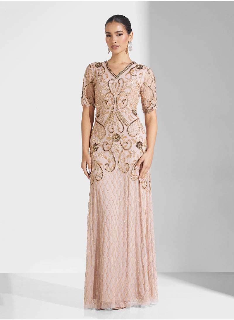 Embellished V-Neck Maxi Dress