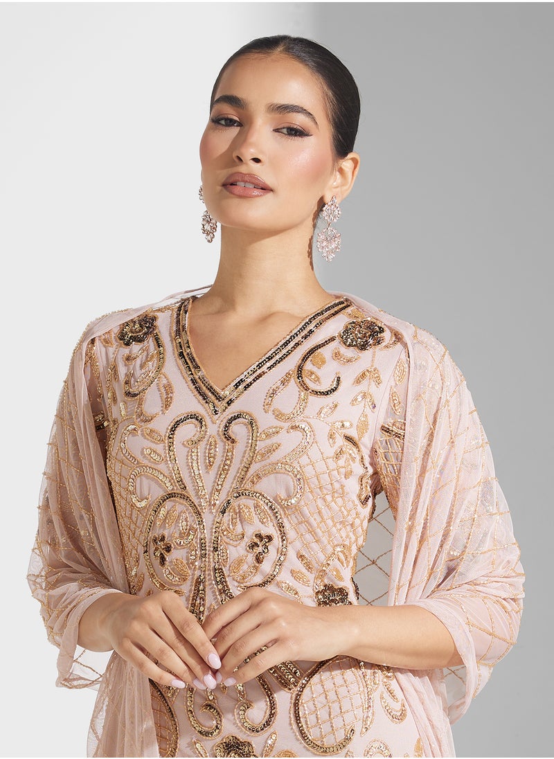 Embellished V-Neck Maxi Dress