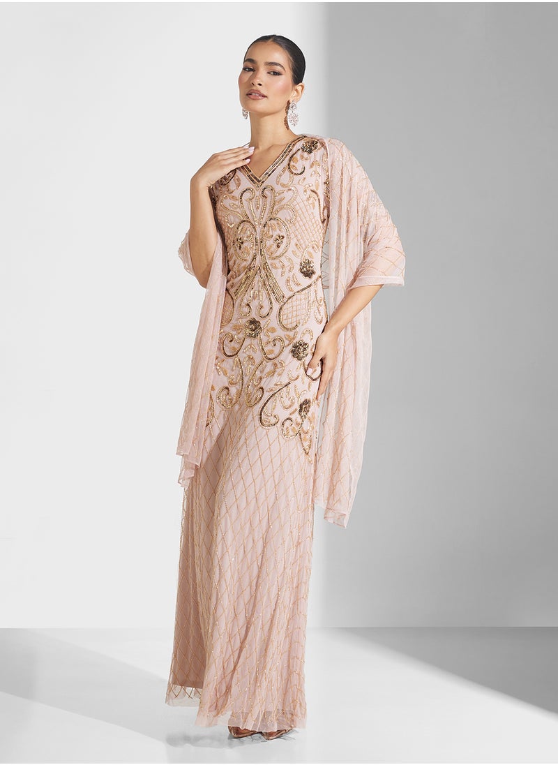 Embellished V-Neck Maxi Dress