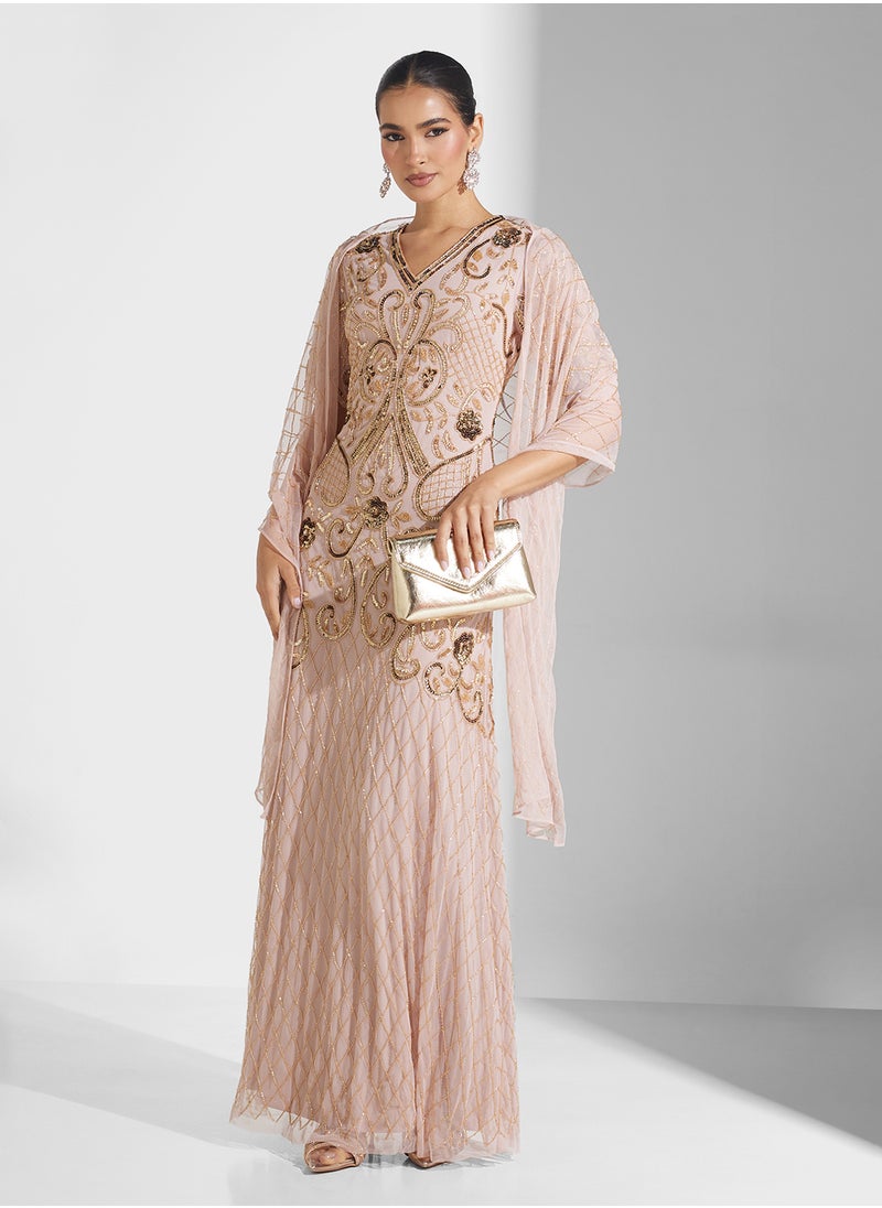 Embellished V-Neck Maxi Dress